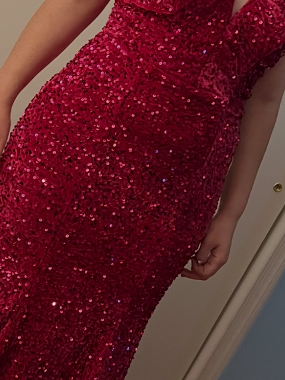 Red Sequin Strapless Mermaid Formal Dress